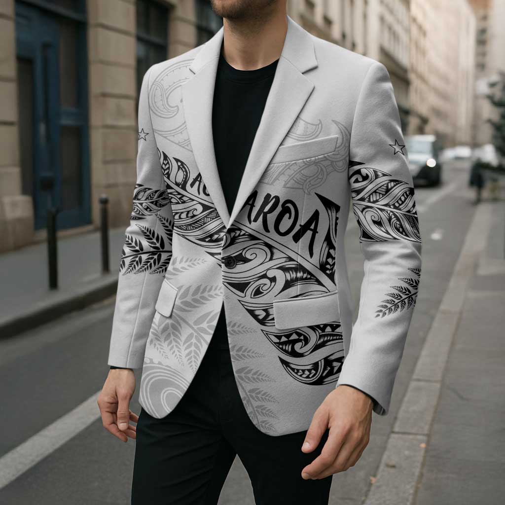 Aotearoa Personalized Lawn Bowls Maori Blazer New Zealand White Tribal Silver Fern - Aussie Hoodie