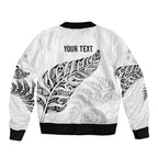 Aotearoa Personalized Lawn Bowls Maori Bomber Jacket New Zealand White Tribal Silver Fern - Aussie Hoodie