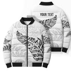 Aotearoa Personalized Lawn Bowls Maori Bomber Puffer Jacket New Zealand White Tribal Silver Fern - Aussie Hoodie