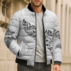 Aotearoa Personalized Lawn Bowls Maori Bomber Puffer Jacket New Zealand White Tribal Silver Fern - Aussie Hoodie
