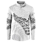 Aotearoa Personalized Lawn Bowls Maori Button Sweatshirt New Zealand White Tribal Silver Fern - Aussie Hoodie