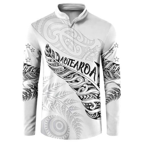 Aotearoa Personalized Lawn Bowls Maori Button Sweatshirt New Zealand White Tribal Silver Fern - Aussie Hoodie