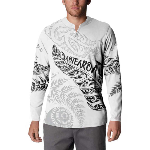 Aotearoa Personalized Lawn Bowls Maori Button Sweatshirt New Zealand White Tribal Silver Fern - Aussie Hoodie