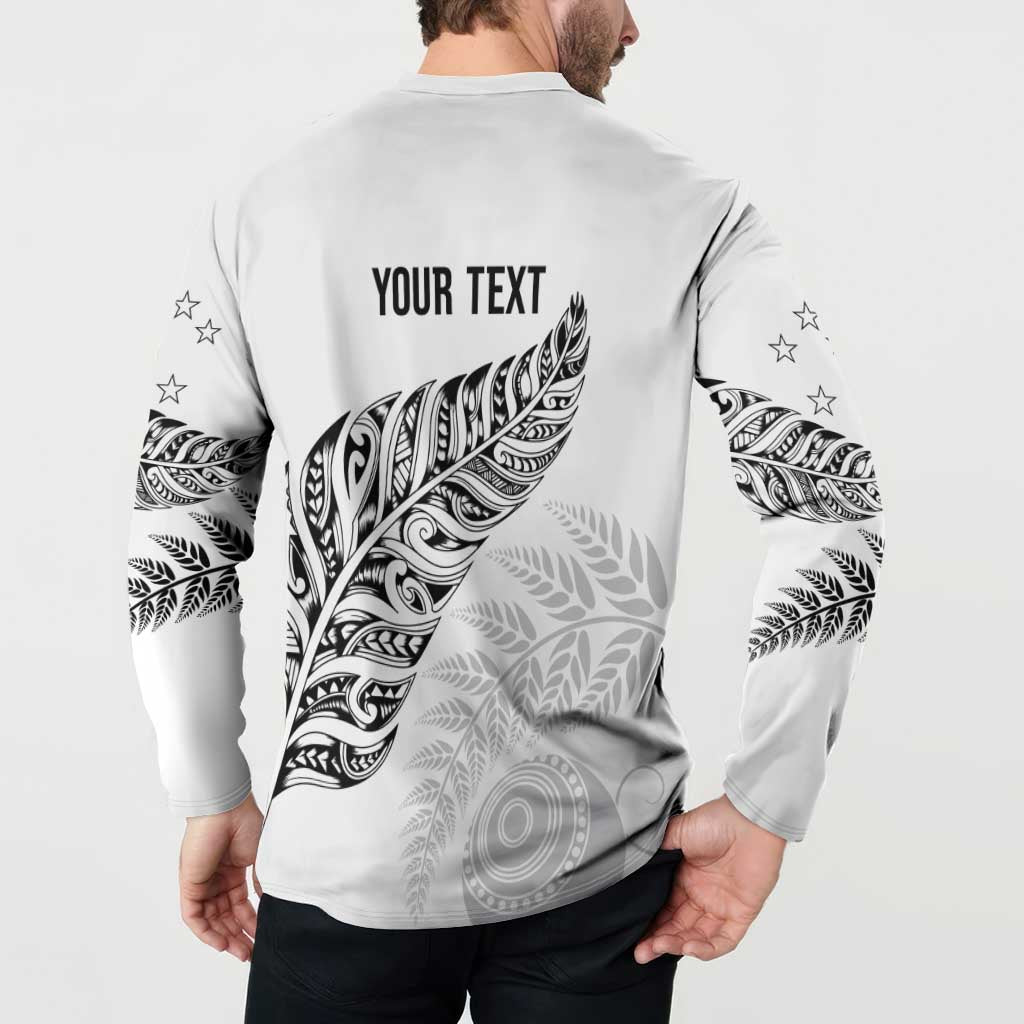 Aotearoa Personalized Lawn Bowls Maori Button Sweatshirt New Zealand White Tribal Silver Fern - Aussie Hoodie