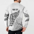 Aotearoa Personalized Lawn Bowls Maori Button Sweatshirt New Zealand White Tribal Silver Fern - Aussie Hoodie