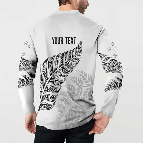 Aotearoa Personalized Lawn Bowls Maori Button Sweatshirt New Zealand White Tribal Silver Fern - Aussie Hoodie