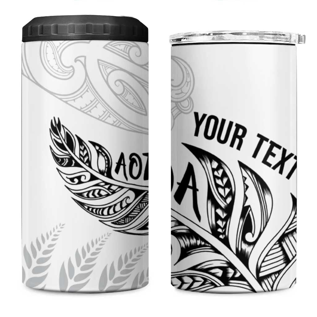 Aotearoa Personalized Lawn Bowls Maori 4 in 1 Can Cooler Tumbler New Zealand White Tribal Silver Fern - Aussie Hoodie