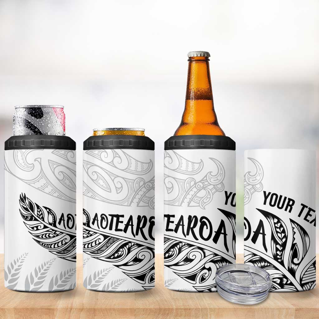 Aotearoa Personalized Lawn Bowls Maori 4 in 1 Can Cooler Tumbler New Zealand White Tribal Silver Fern - Aussie Hoodie