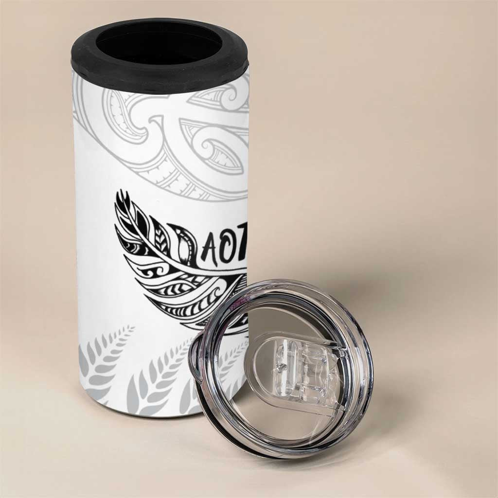 Aotearoa Personalized Lawn Bowls Maori 4 in 1 Can Cooler Tumbler New Zealand White Tribal Silver Fern - Aussie Hoodie
