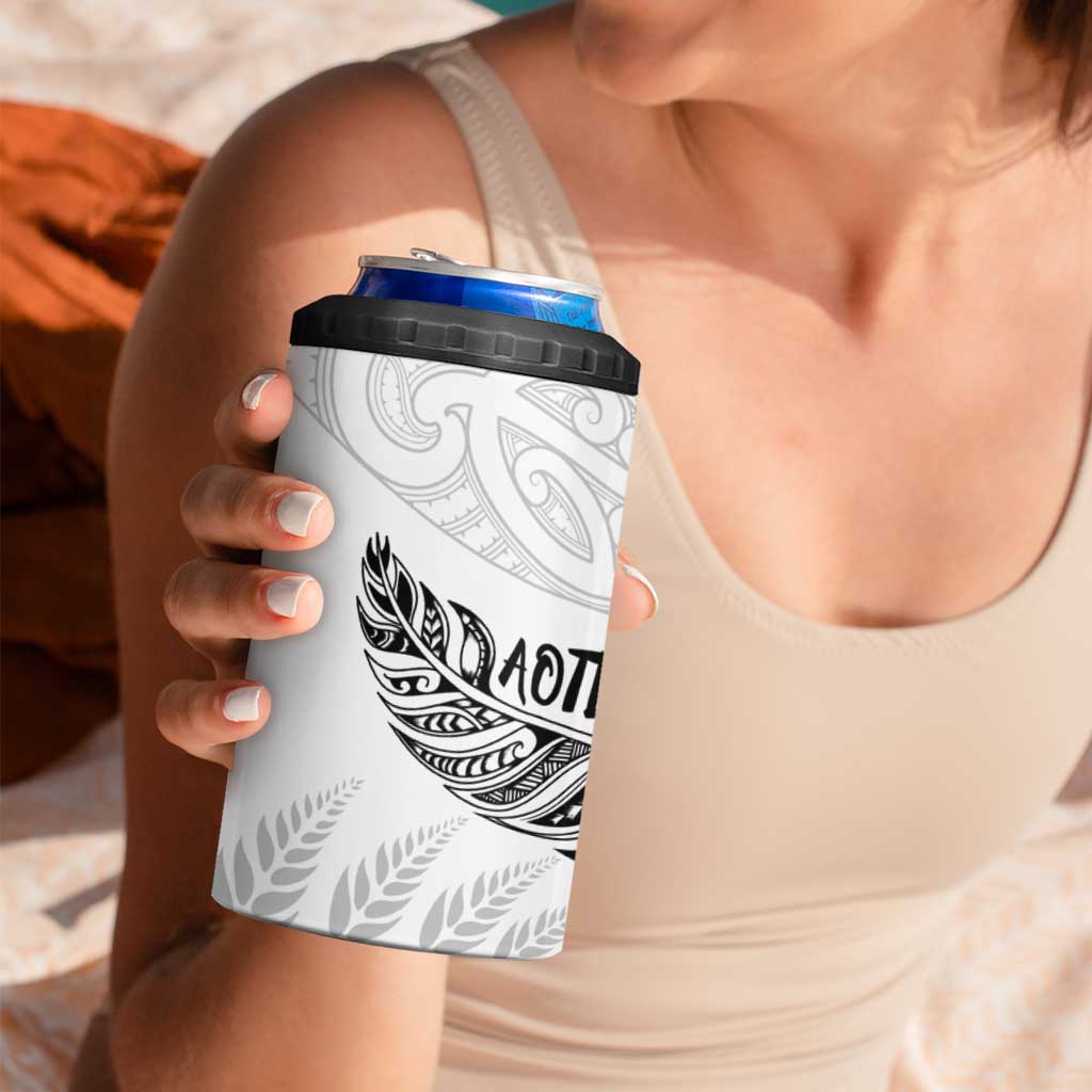 Aotearoa Personalized Lawn Bowls Maori 4 in 1 Can Cooler Tumbler New Zealand White Tribal Silver Fern - Aussie Hoodie