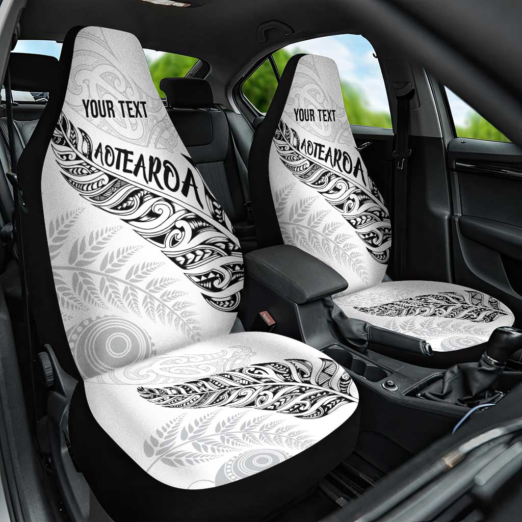Aotearoa Personalized Lawn Bowls Maori Car Seat Cover New Zealand White Tribal Silver Fern - Aussie Hoodie