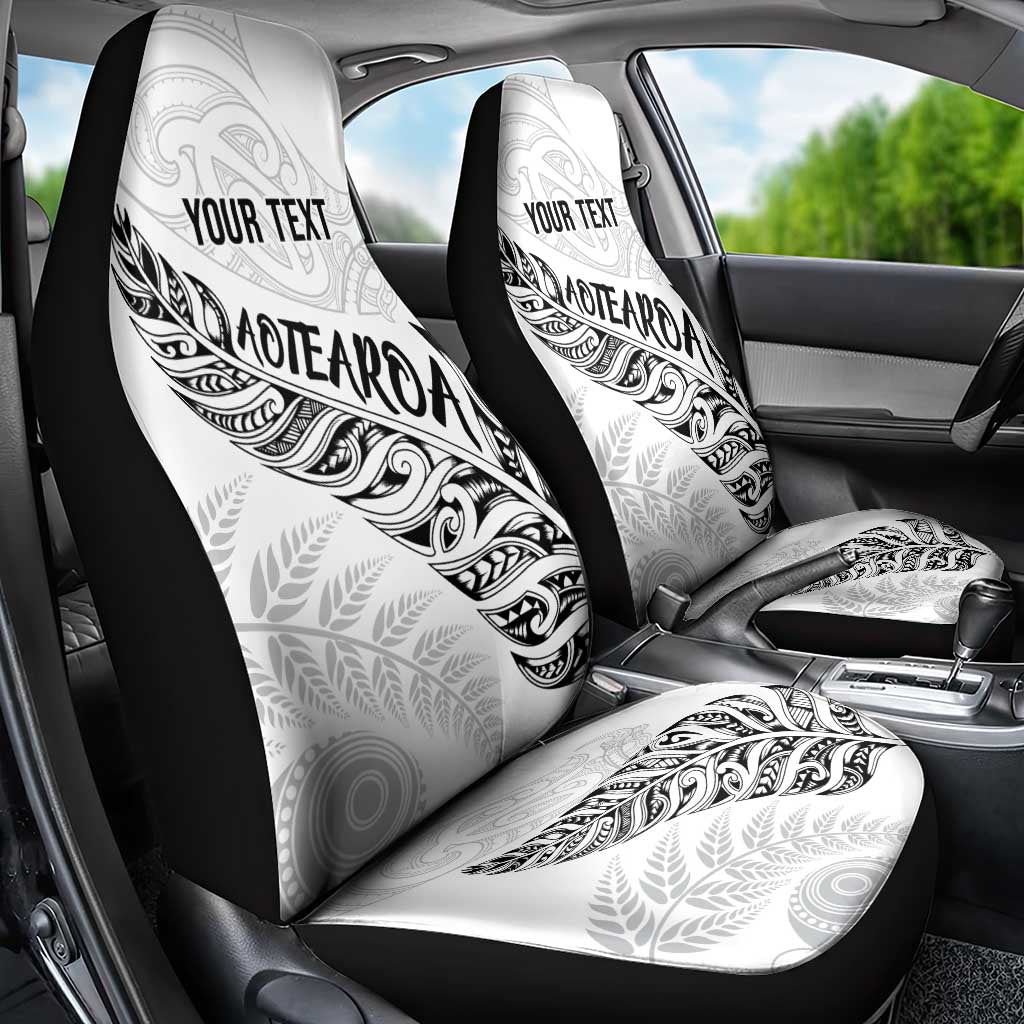Aotearoa Personalized Lawn Bowls Maori Car Seat Cover New Zealand White Tribal Silver Fern - Aussie Hoodie