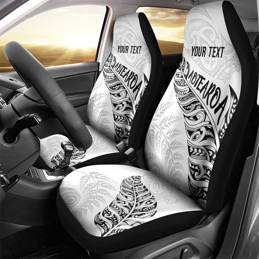 Aotearoa Personalized Lawn Bowls Maori Car Seat Cover New Zealand White Tribal Silver Fern - Aussie Hoodie