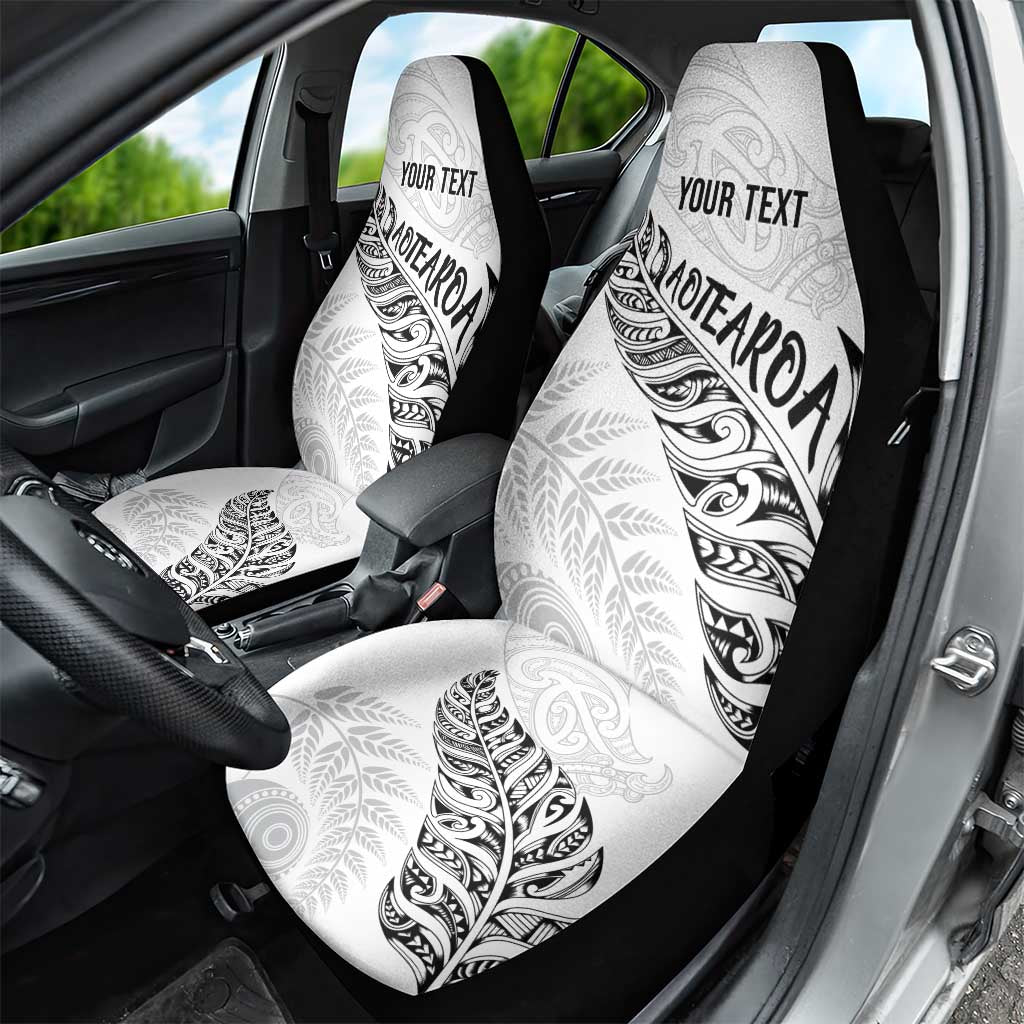 Aotearoa Personalized Lawn Bowls Maori Car Seat Cover New Zealand White Tribal Silver Fern - Aussie Hoodie