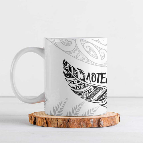 Aotearoa Personalized Lawn Bowls Maori Ceramic Mug New Zealand White Tribal Silver Fern - Aussie Hoodie