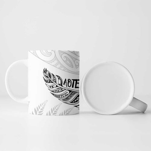 Aotearoa Personalized Lawn Bowls Maori Ceramic Mug New Zealand White Tribal Silver Fern - Aussie Hoodie