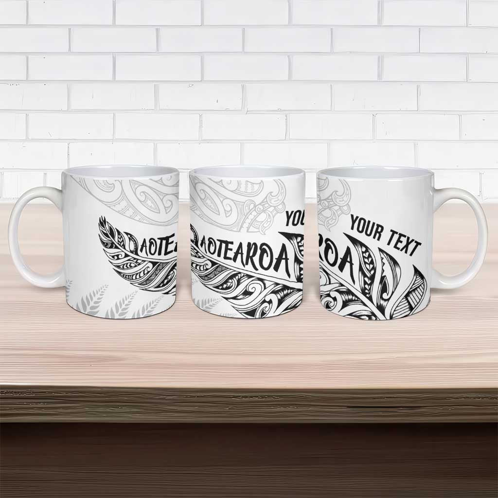 Aotearoa Personalized Lawn Bowls Maori Ceramic Mug New Zealand White Tribal Silver Fern - Aussie Hoodie