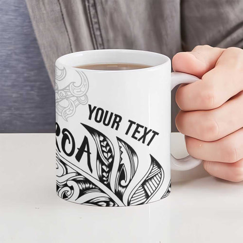 Aotearoa Personalized Lawn Bowls Maori Ceramic Mug New Zealand White Tribal Silver Fern - Aussie Hoodie