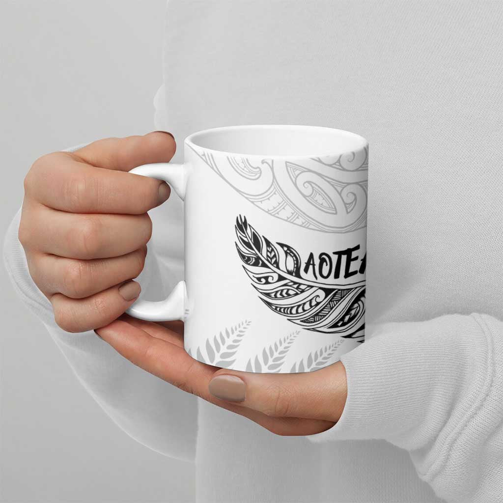 Aotearoa Personalized Lawn Bowls Maori Ceramic Mug New Zealand White Tribal Silver Fern - Aussie Hoodie