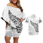 Aotearoa Personalized Lawn Bowls Maori Couples Matching Off Shoulder Short Dress and Hawaiian Shirt New Zealand White Tribal Silver Fern - Aussie Hoodie