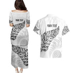Aotearoa Personalized Lawn Bowls Maori Couples Matching Puletasi and Hawaiian Shirt New Zealand White Tribal Silver Fern - Aussie Hoodie
