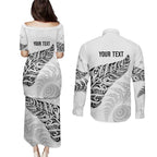 Aotearoa Personalized Lawn Bowls Maori Couples Matching Puletasi and Long Sleeve Button Shirt New Zealand White Tribal Silver Fern - Aussie Hoodie