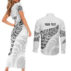 Aotearoa Personalized Lawn Bowls Maori Couples Matching Short Sleeve Bodycon Dress and Long Sleeve Button Shirt New Zealand White Tribal Silver Fern - Aussie Hoodie