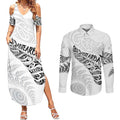 Aotearoa Personalized Lawn Bowls Maori Couples Matching Summer Maxi Dress and Long Sleeve Button Shirt New Zealand White Tribal Silver Fern - Aussie Hoodie