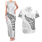 Aotearoa Personalized Lawn Bowls Maori Couples Matching Tank Maxi Dress and Hawaiian Shirt New Zealand White Tribal Silver Fern - Aussie Hoodie