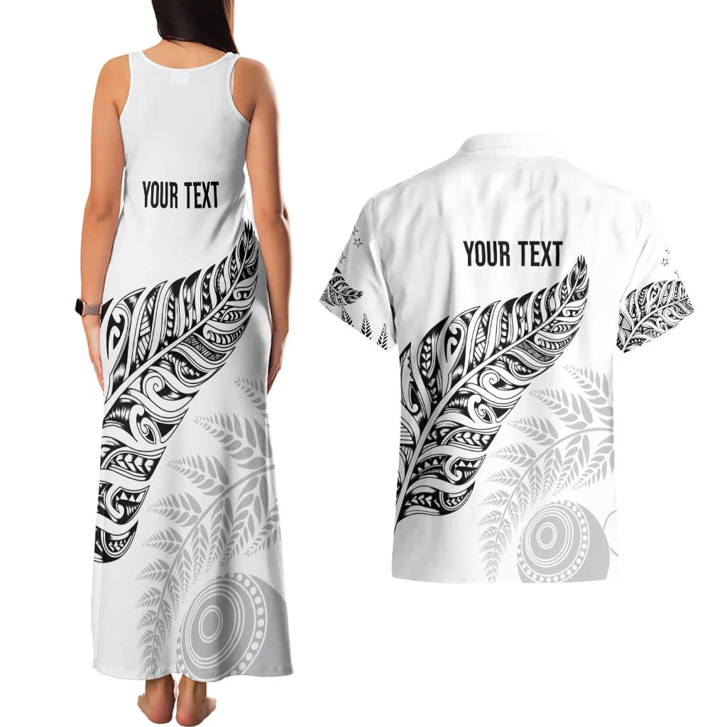 Aotearoa Personalized Lawn Bowls Maori Couples Matching Tank Maxi Dress and Hawaiian Shirt New Zealand White Tribal Silver Fern - Aussie Hoodie