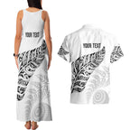 Aotearoa Personalized Lawn Bowls Maori Couples Matching Tank Maxi Dress and Hawaiian Shirt New Zealand White Tribal Silver Fern - Aussie Hoodie