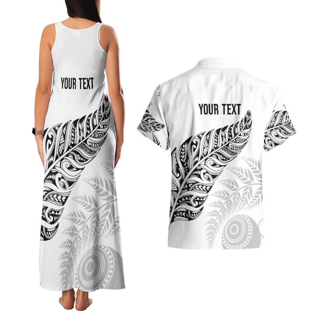 Aotearoa Personalized Lawn Bowls Maori Couples Matching Tank Maxi Dress and Hawaiian Shirt New Zealand White Tribal Silver Fern - Aussie Hoodie
