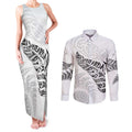 Aotearoa Personalized Lawn Bowls Maori Couples Matching Tank Maxi Dress and Long Sleeve Button Shirt New Zealand White Tribal Silver Fern - Aussie Hoodie