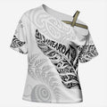 Aotearoa Personalized Lawn Bowls Maori Cross Shoulder Shirt New Zealand White Tribal Silver Fern - Aussie Hoodie