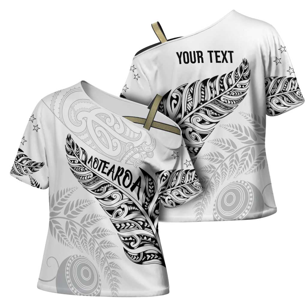 Aotearoa Personalized Lawn Bowls Maori Cross Shoulder Shirt New Zealand White Tribal Silver Fern - Aussie Hoodie