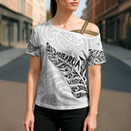 Aotearoa Personalized Lawn Bowls Maori Cross Shoulder Shirt New Zealand White Tribal Silver Fern - Aussie Hoodie