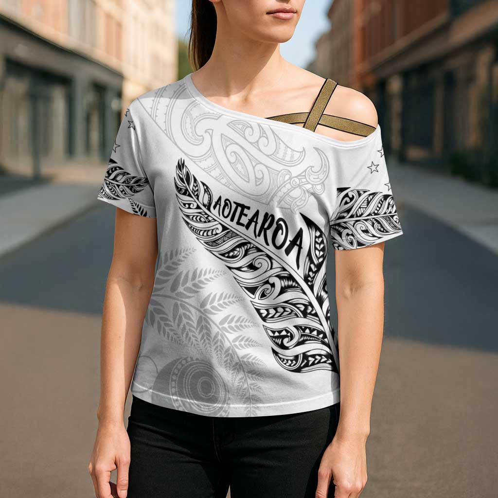 Aotearoa Personalized Lawn Bowls Maori Cross Shoulder Shirt New Zealand White Tribal Silver Fern - Aussie Hoodie