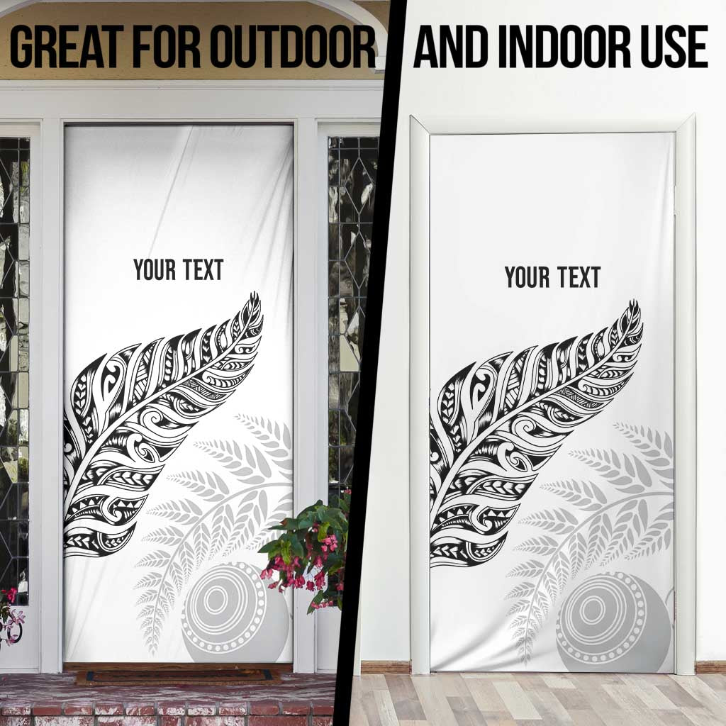 Aotearoa Personalized Lawn Bowls Maori Door Cover New Zealand White Tribal Silver Fern - Aussie Hoodie