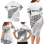 Aotearoa Personalized Lawn Bowls Maori Family Matching Long Sleeve Bodycon Dress and Hawaiian Shirt New Zealand White Tribal Silver Fern - Aussie Hoodie