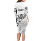 Aotearoa Personalized Lawn Bowls Maori Family Matching Long Sleeve Bodycon Dress and Hawaiian Shirt New Zealand White Tribal Silver Fern - Aussie Hoodie