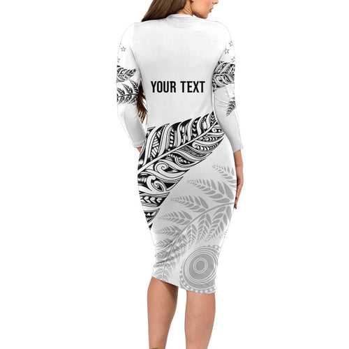 Aotearoa Personalized Lawn Bowls Maori Family Matching Long Sleeve Bodycon Dress and Hawaiian Shirt New Zealand White Tribal Silver Fern - Aussie Hoodie