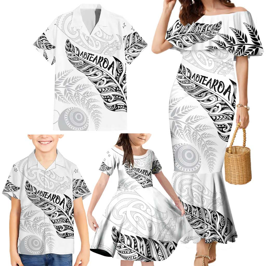 Aotearoa Personalized Lawn Bowls Maori Family Matching Mermaid Dress and Hawaiian Shirt New Zealand White Tribal Silver Fern - Aussie Hoodie