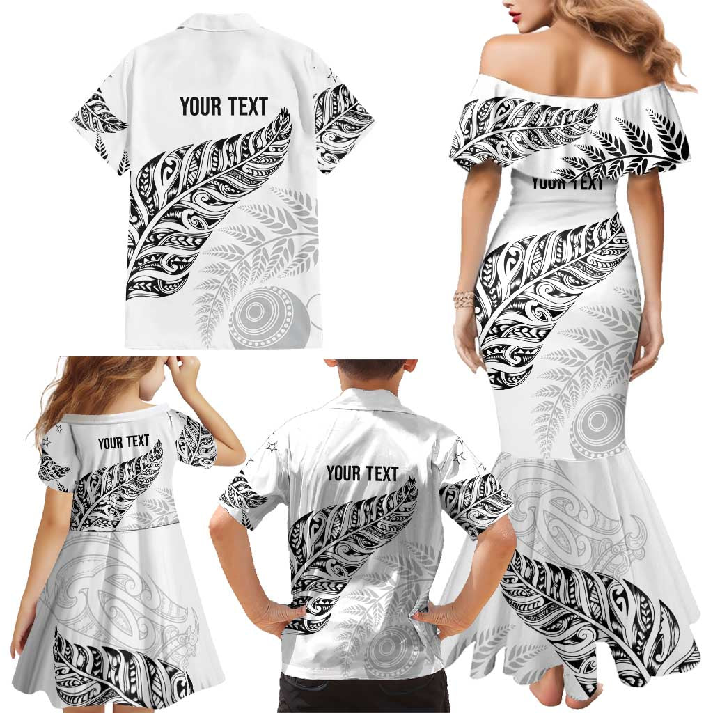 Aotearoa Personalized Lawn Bowls Maori Family Matching Mermaid Dress and Hawaiian Shirt New Zealand White Tribal Silver Fern - Aussie Hoodie
