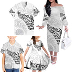 Aotearoa Personalized Lawn Bowls Maori Family Matching Off The Shoulder Long Sleeve Dress and Hawaiian Shirt New Zealand White Tribal Silver Fern - Aussie Hoodie