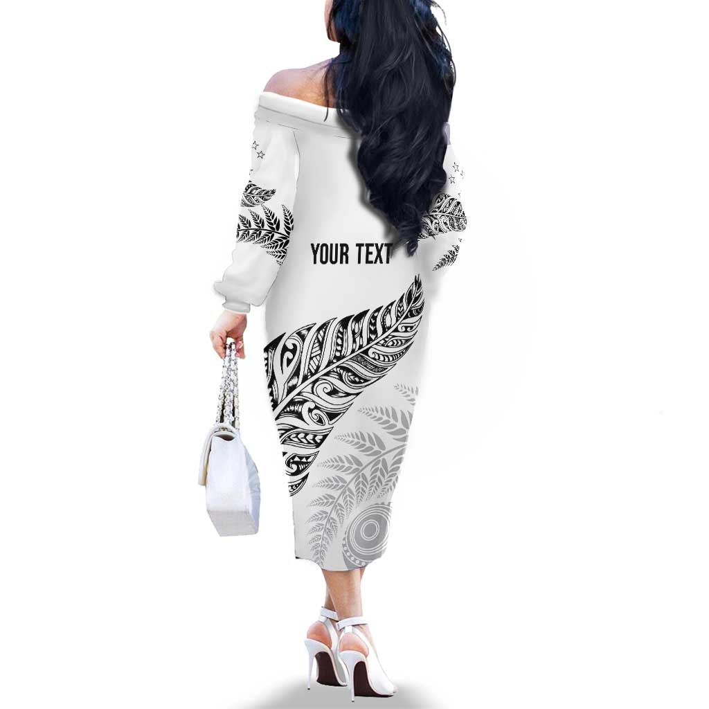 Aotearoa Personalized Lawn Bowls Maori Family Matching Off The Shoulder Long Sleeve Dress and Hawaiian Shirt New Zealand White Tribal Silver Fern - Aussie Hoodie