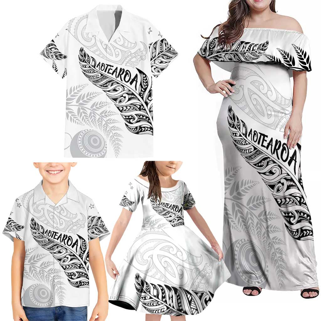 Aotearoa Personalized Lawn Bowls Maori Family Matching Off Shoulder Maxi Dress and Hawaiian Shirt New Zealand White Tribal Silver Fern - Aussie Hoodie