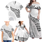 Aotearoa Personalized Lawn Bowls Maori Family Matching Off Shoulder Maxi Dress and Hawaiian Shirt New Zealand White Tribal Silver Fern - Aussie Hoodie