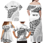 Aotearoa Personalized Lawn Bowls Maori Family Matching Off Shoulder Maxi Dress and Hawaiian Shirt New Zealand White Tribal Silver Fern - Aussie Hoodie