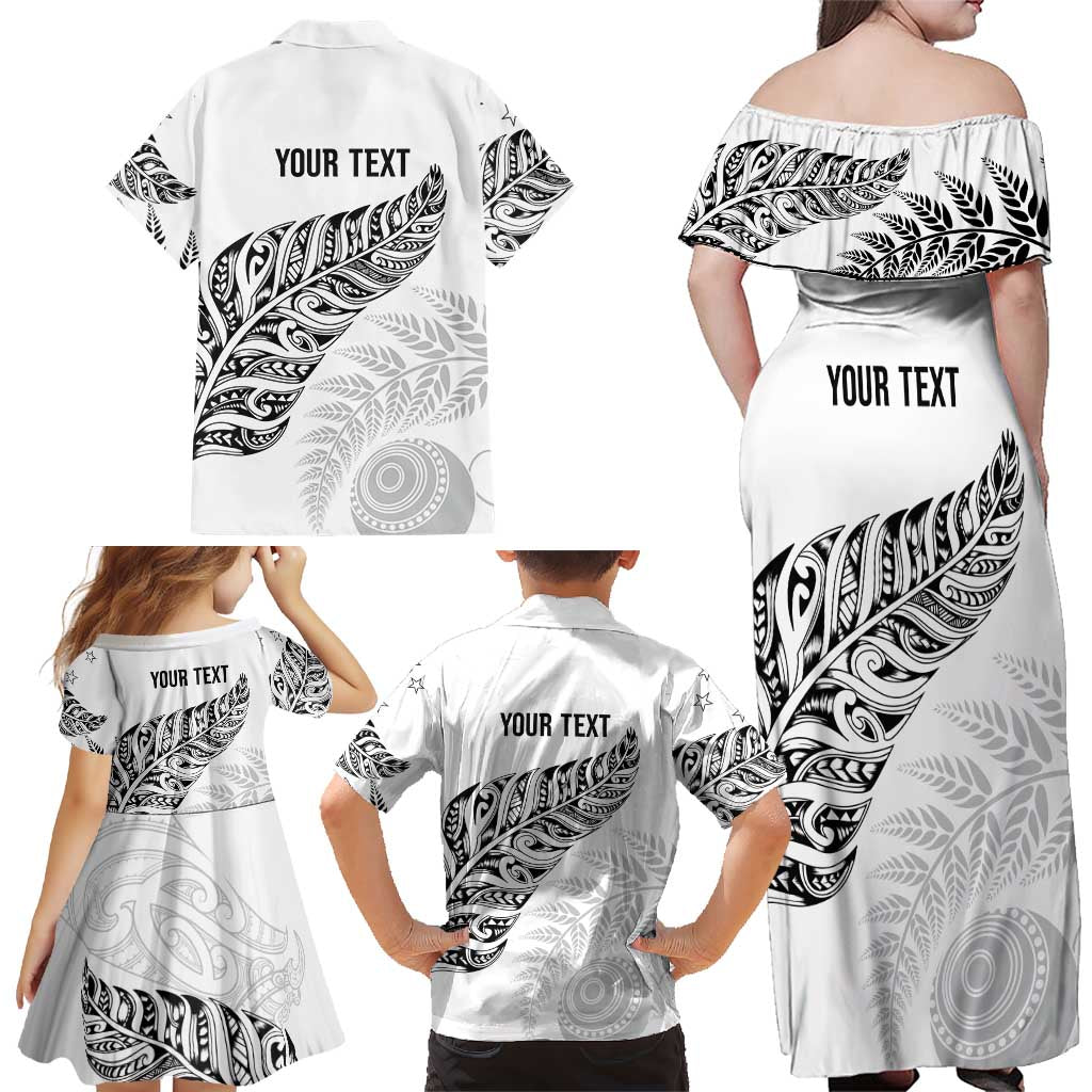 Aotearoa Personalized Lawn Bowls Maori Family Matching Off Shoulder Maxi Dress and Hawaiian Shirt New Zealand White Tribal Silver Fern - Aussie Hoodie