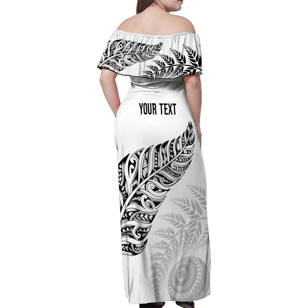 Aotearoa Personalized Lawn Bowls Maori Family Matching Off Shoulder Maxi Dress and Hawaiian Shirt New Zealand White Tribal Silver Fern - Aussie Hoodie